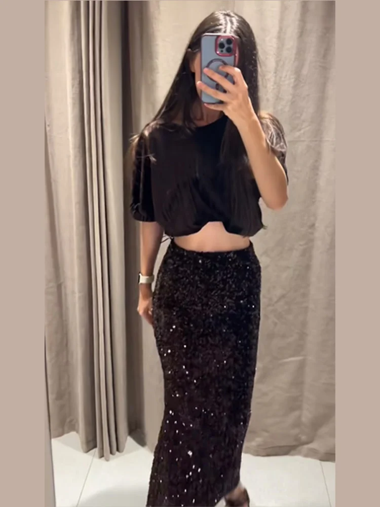 

Женская модная длинная юбка с блестками «рыбий хвост» Шикарная облегающая макси-юбка с высокой талией Блестящие юбки с блестками 2025 Женская вечеринка Клубная элегантная одежда