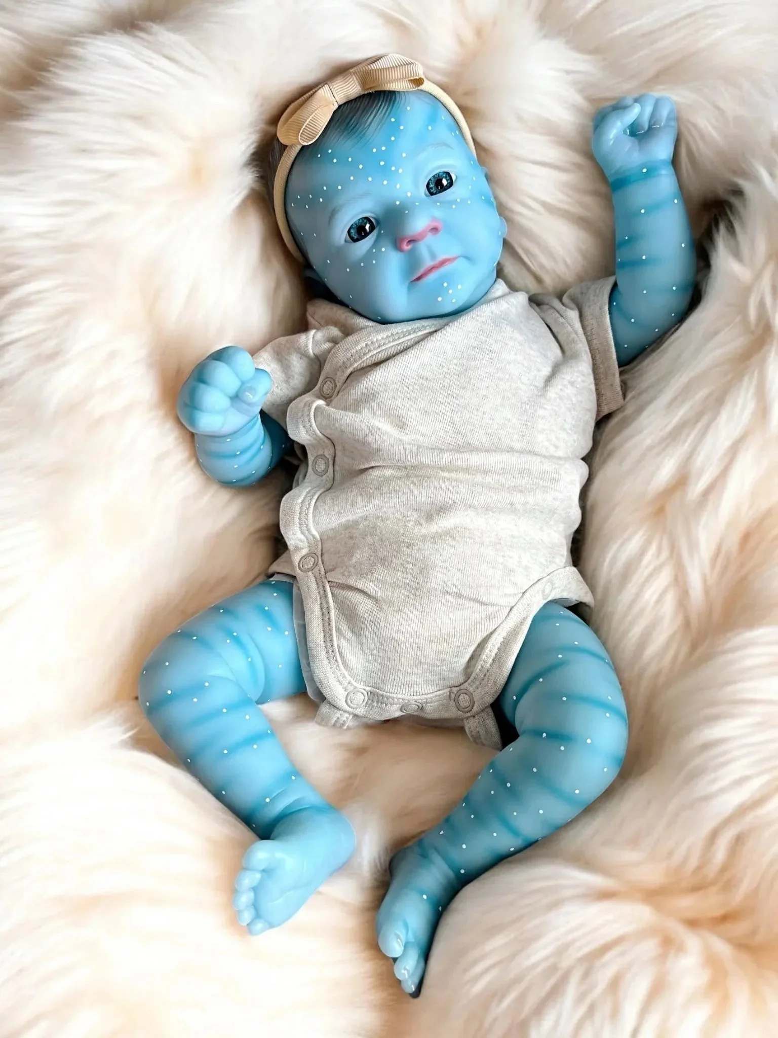 19 pollici Felicia Pelle blu Panno morbido Corpo Reborn Baby Doll Realistico Neonato Strati multipli Pittura Pelle 3D Capelli dipinti a mano
