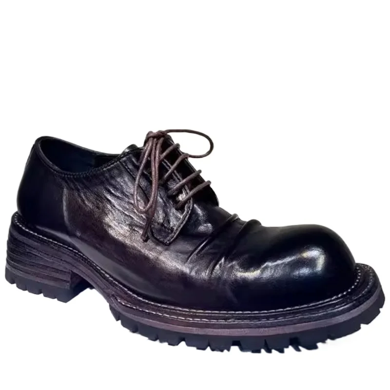 Genuine Leather Sole Goodyear Leather Shoes Europe/American High-quality Derby Shoes for Men's Horse Skin Handicraft Breathable