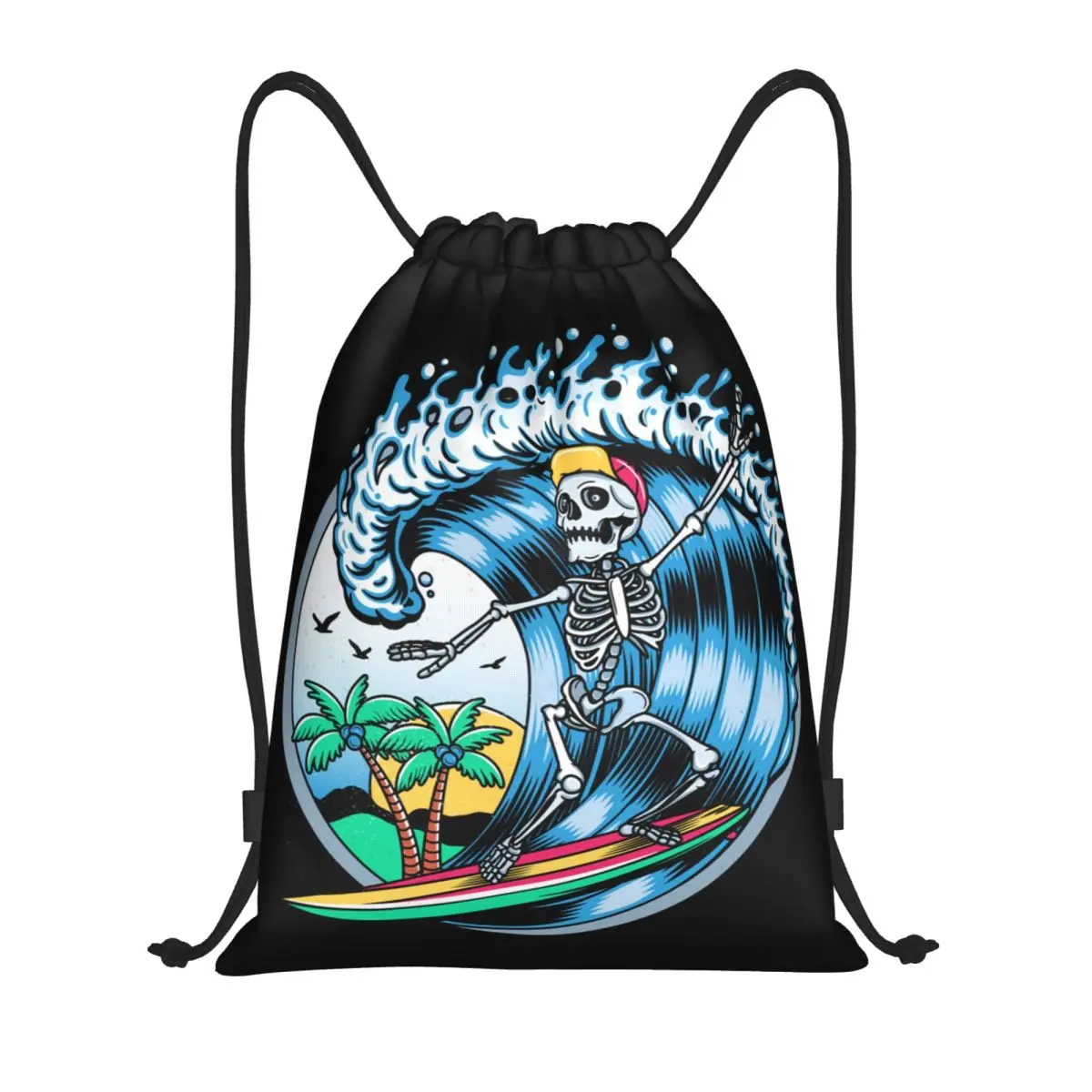 

Изготовленная на заказ летняя сумка для серфинга с черепом на шнурке для мужчин и женщин, легкий спортивный рюкзак для хранения в тренажерном зале