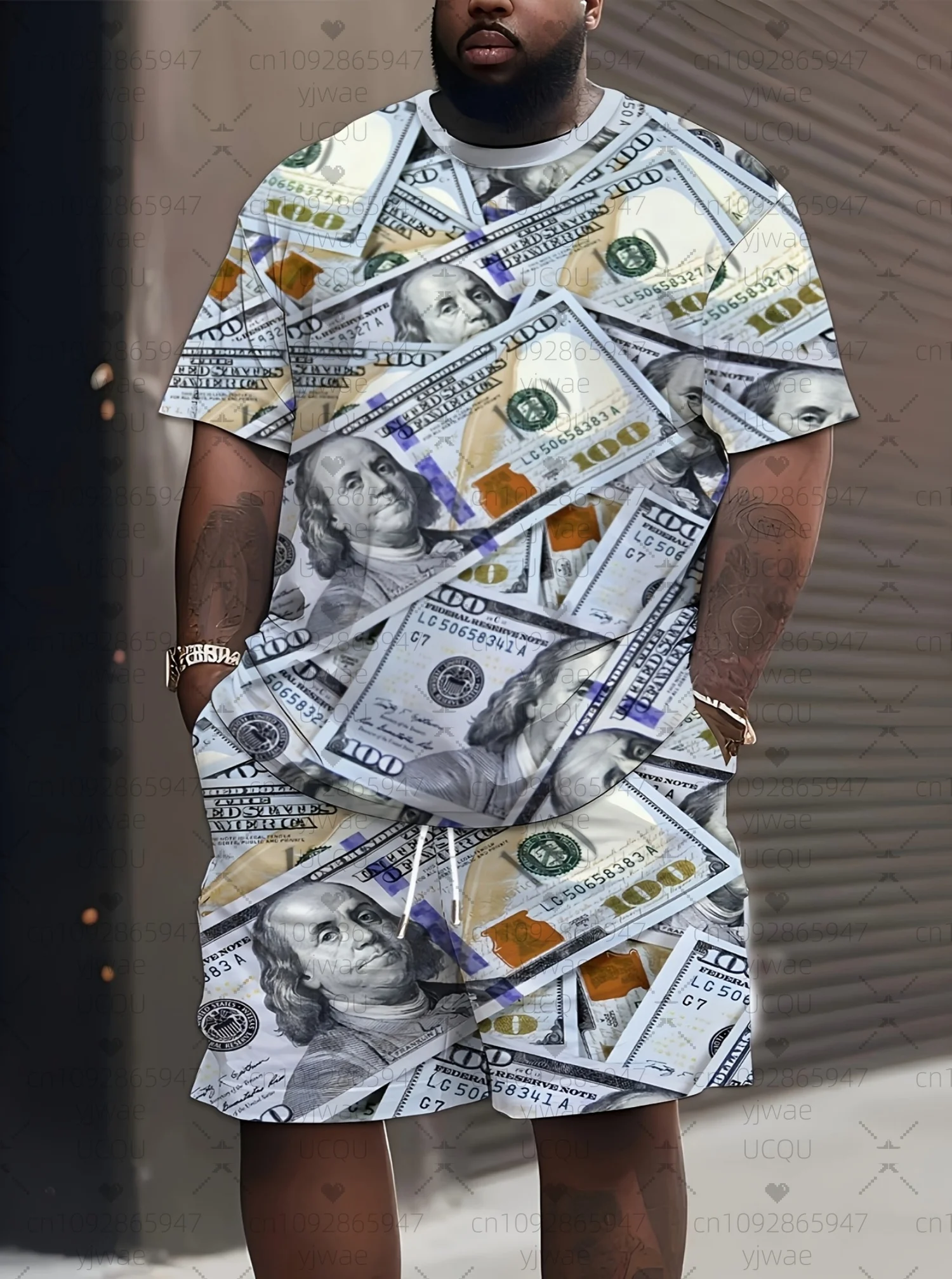 

2025 Mens Novelty Dollar 3tracksuit Short Sleeve Football T-Shirt Shorts Set Adult Jogging Plus Size Tracksuit 2 Piece Set