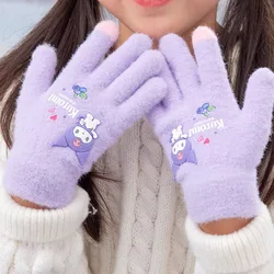 Kawaii Sanrio Kuromi Gloves Pochacco My Melody Cold Proof Winter Finger Gloves Plush Screen Touch Warm High Quality Child Gift