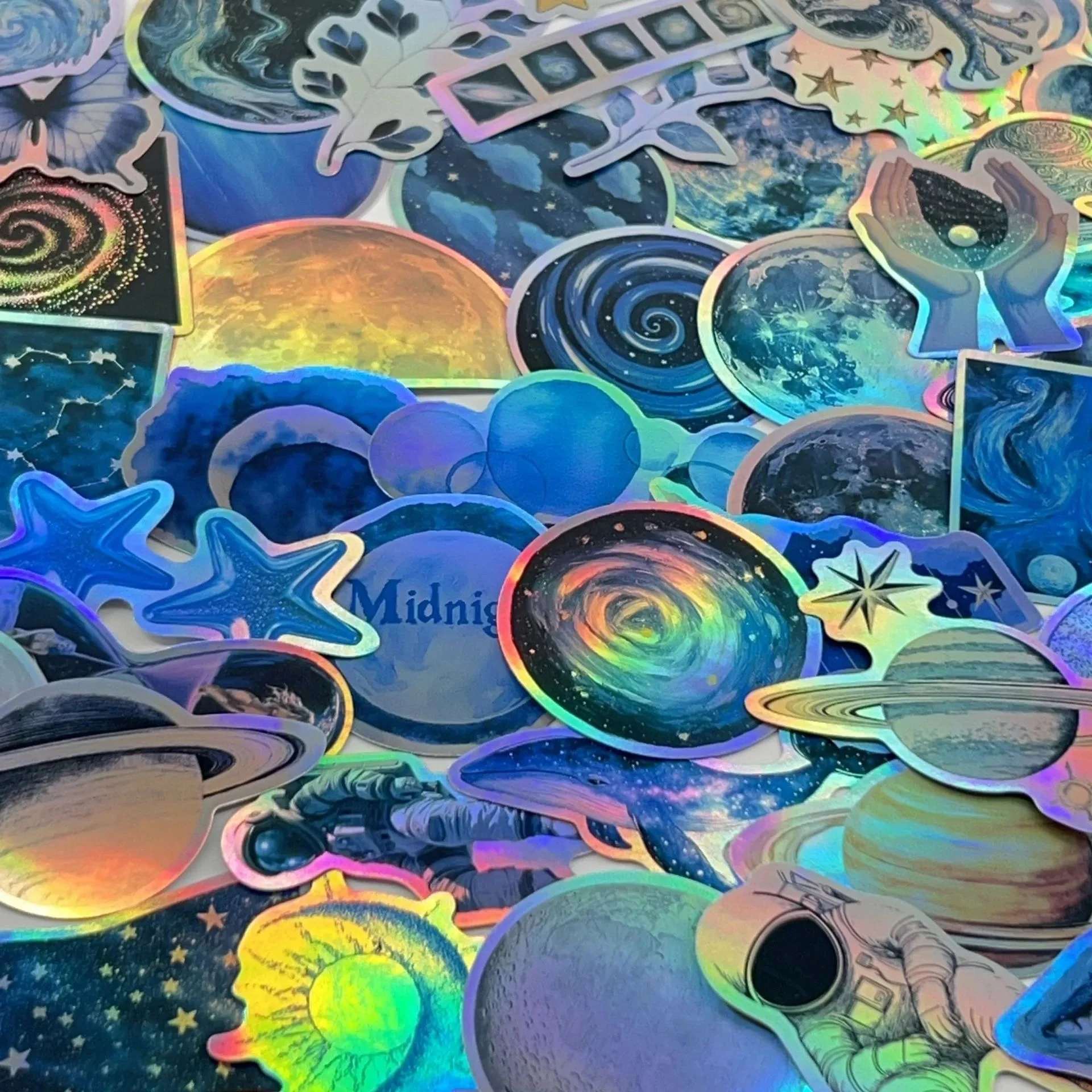 50PCS Cool Dark Blue Laser Outer Space Universe Planets Stickers Aesthetic DIY Laptop Phone Luggage Decals Sticker Kids Toy
