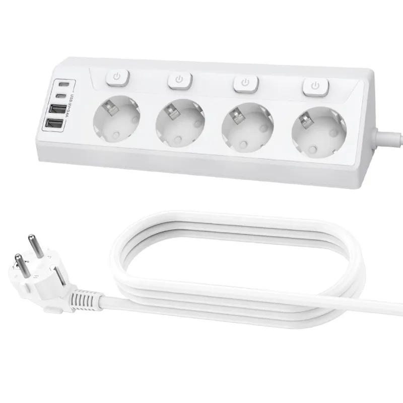 European standard USB socket independent switch household smart socket cable 4 holes high power European power strip angle