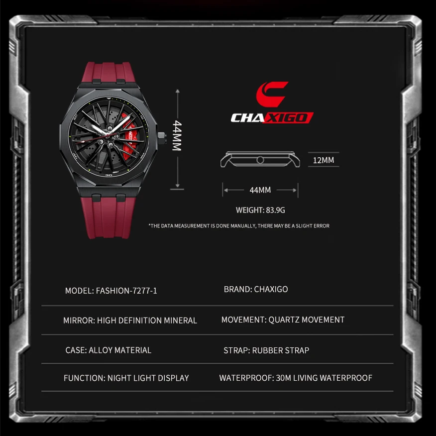 Jam Tangan Pria CHAXIGO dengan Tali Silikon Bergaya Unik, Bezel Berputar, Jarum Jam Bercahaya, Tahan Air 30m