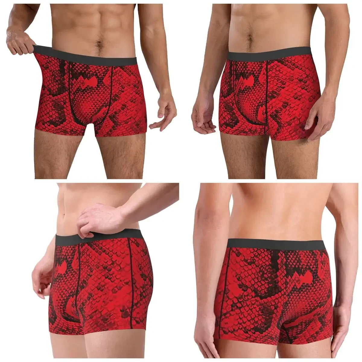 Boxer Underpants Shorts Red Snake Skin Panties Male Breathable Underwear for Homme Man Boyfriend Gift