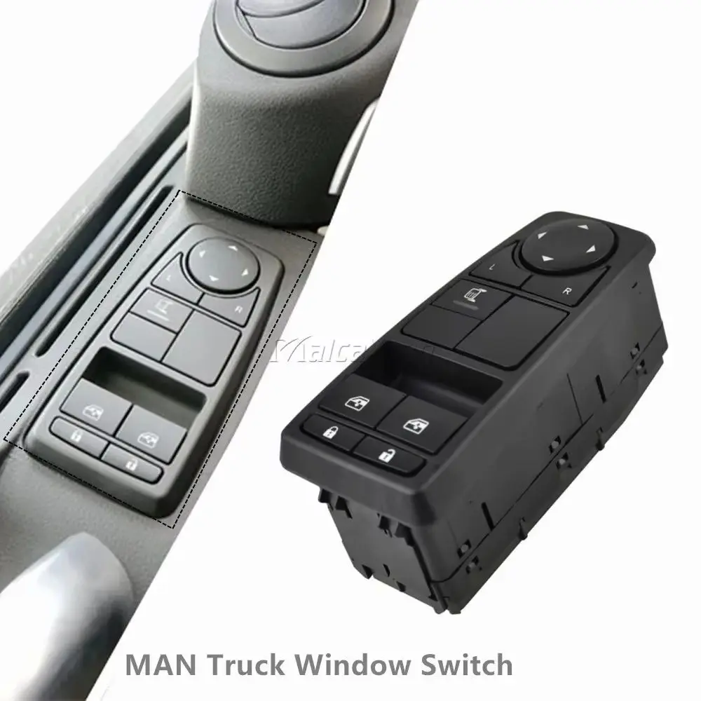 

OE: 81258067107, 81258067092, 81258067080, 81258067062 Truck Electric Power Window Control Switch Button For MAN TGL TGM TGS TGX