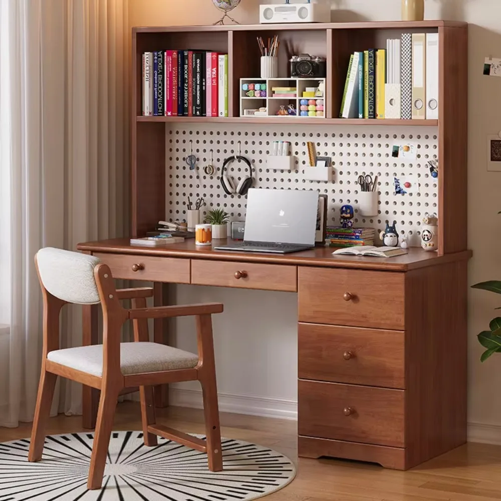 Integrated Desk with Bookshelf, Wall-mounted Computer Desk with Nail Plate, Office Cabinet Combination