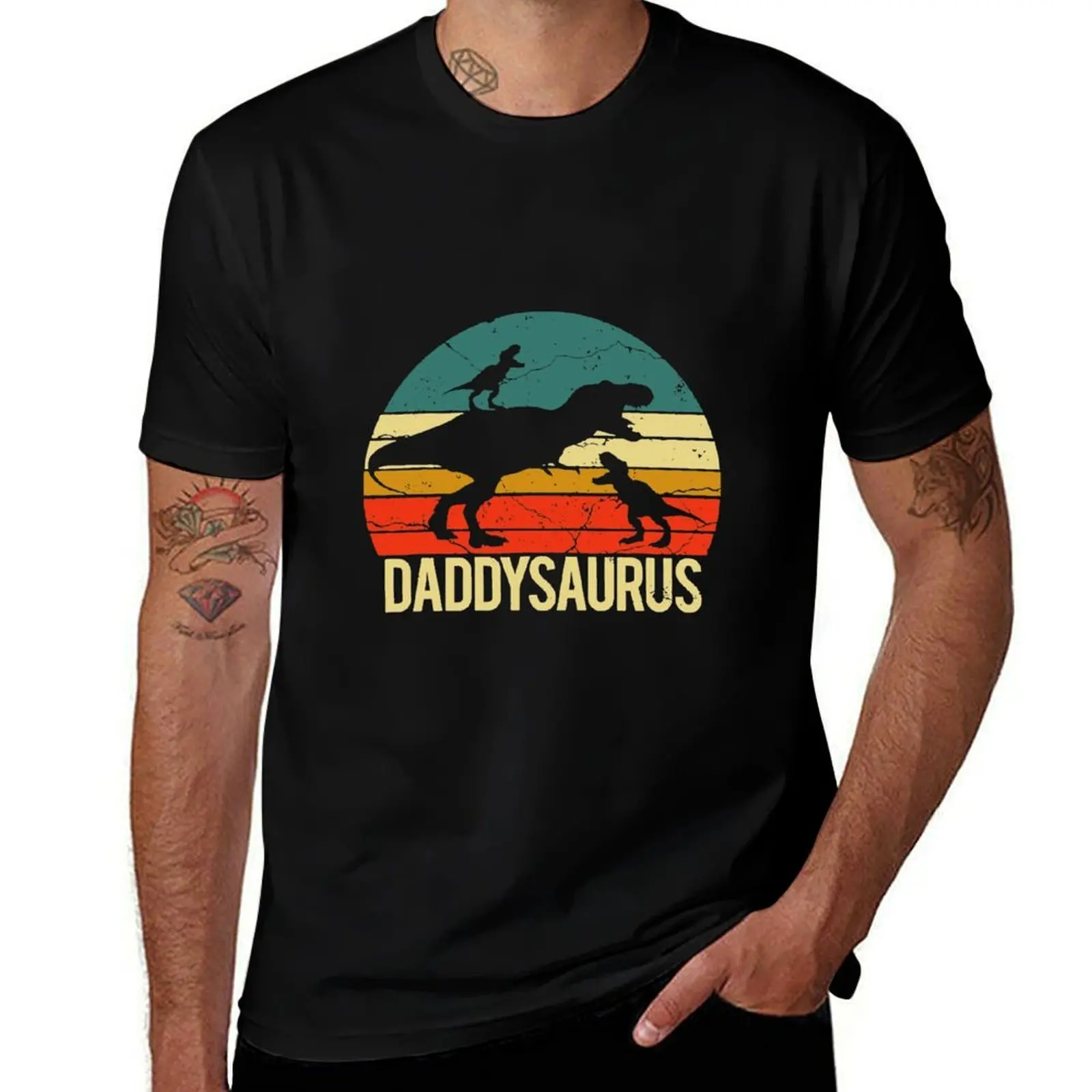 Лучшая винтажная футболка Daddysaurus ко Дню отца, футболка с изображением динозавра, футболка для папы, управляющего двумя детьми, удобная рабочая футболка для мужчин