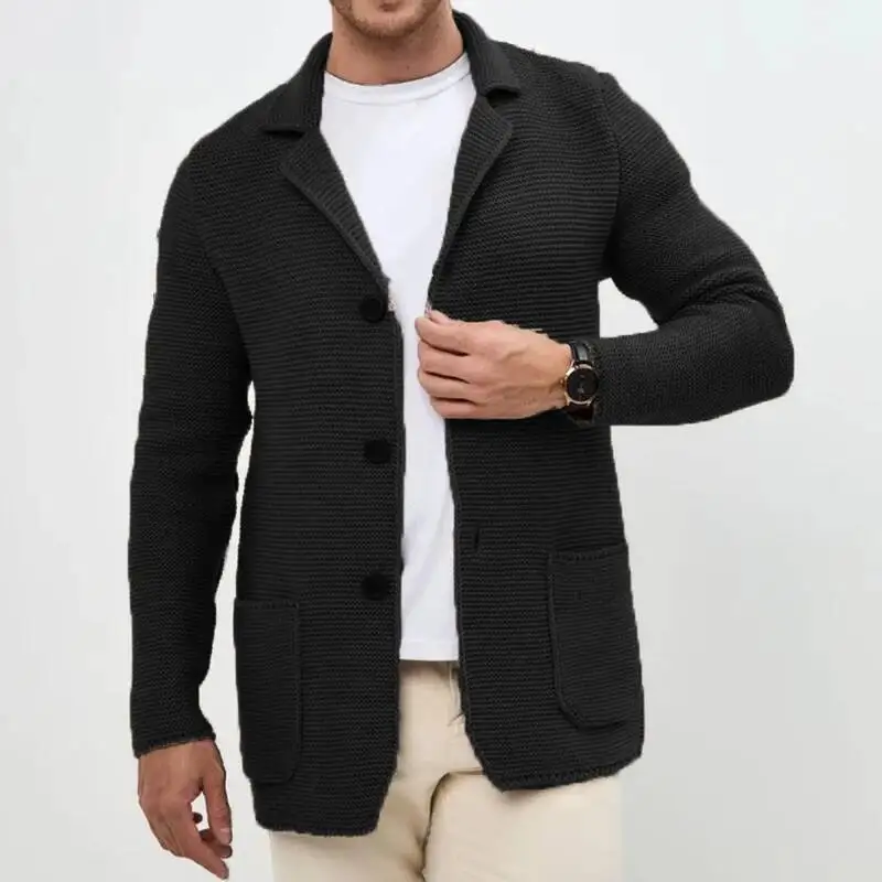 Kardigan Rajut Pria Santai Musim Gugur, Atasan Trendy Kerah Lipat Kancing Depan, Jaket Sweater Mantel Pria, Sweatercoat Vintage