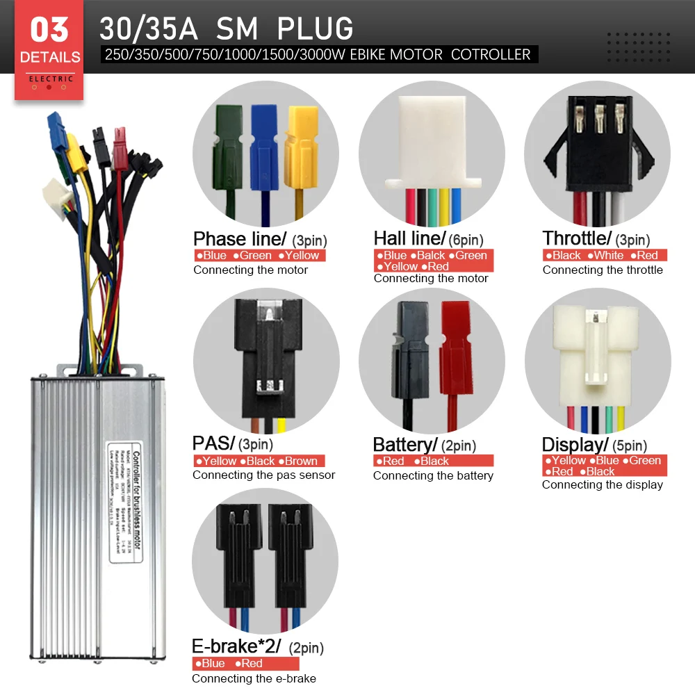 Ebike KT تحكم 36 فولت/48 فولت 15A-50A 500 واط 1000 واط 1500 واط 2000 واط مع TF04 LCD3 عرض دراجة كهربائية Sinewave تحويل المراقب المالي #4