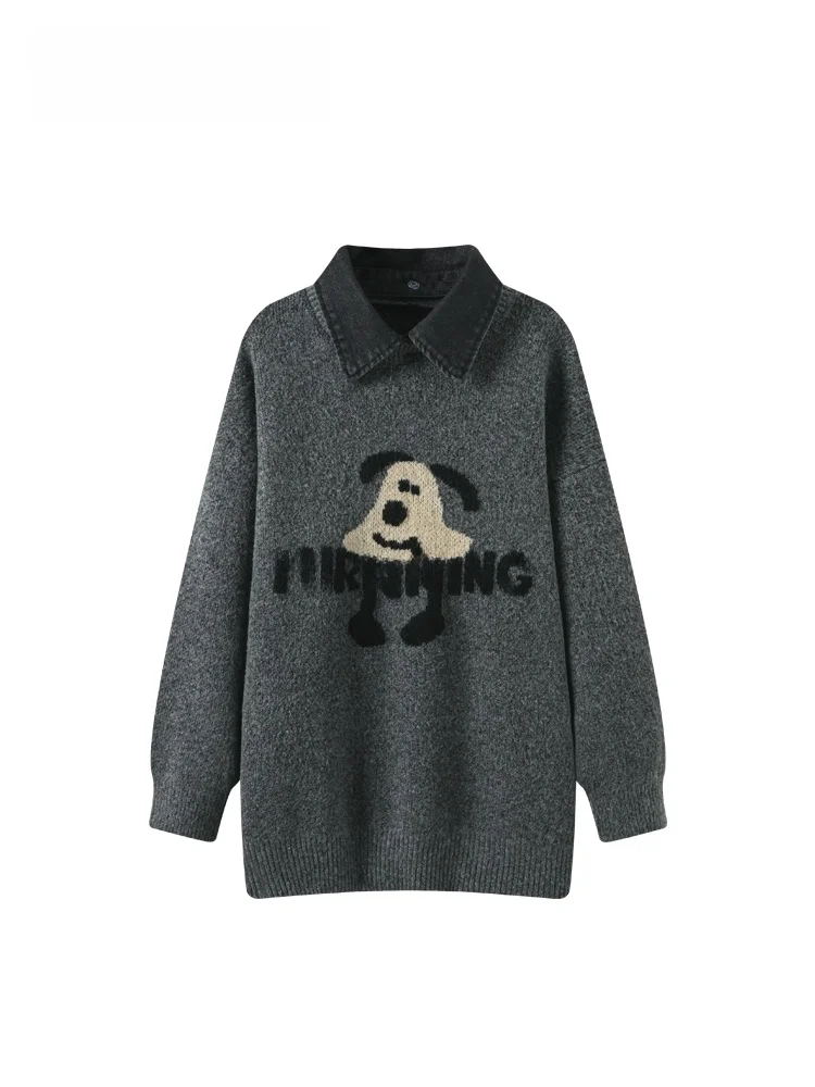 

Женский свитер большого размера с эффектом двухслойности и длинными рукавами, модный, омолаживающий, для весны, больших размеров, как базовый слой