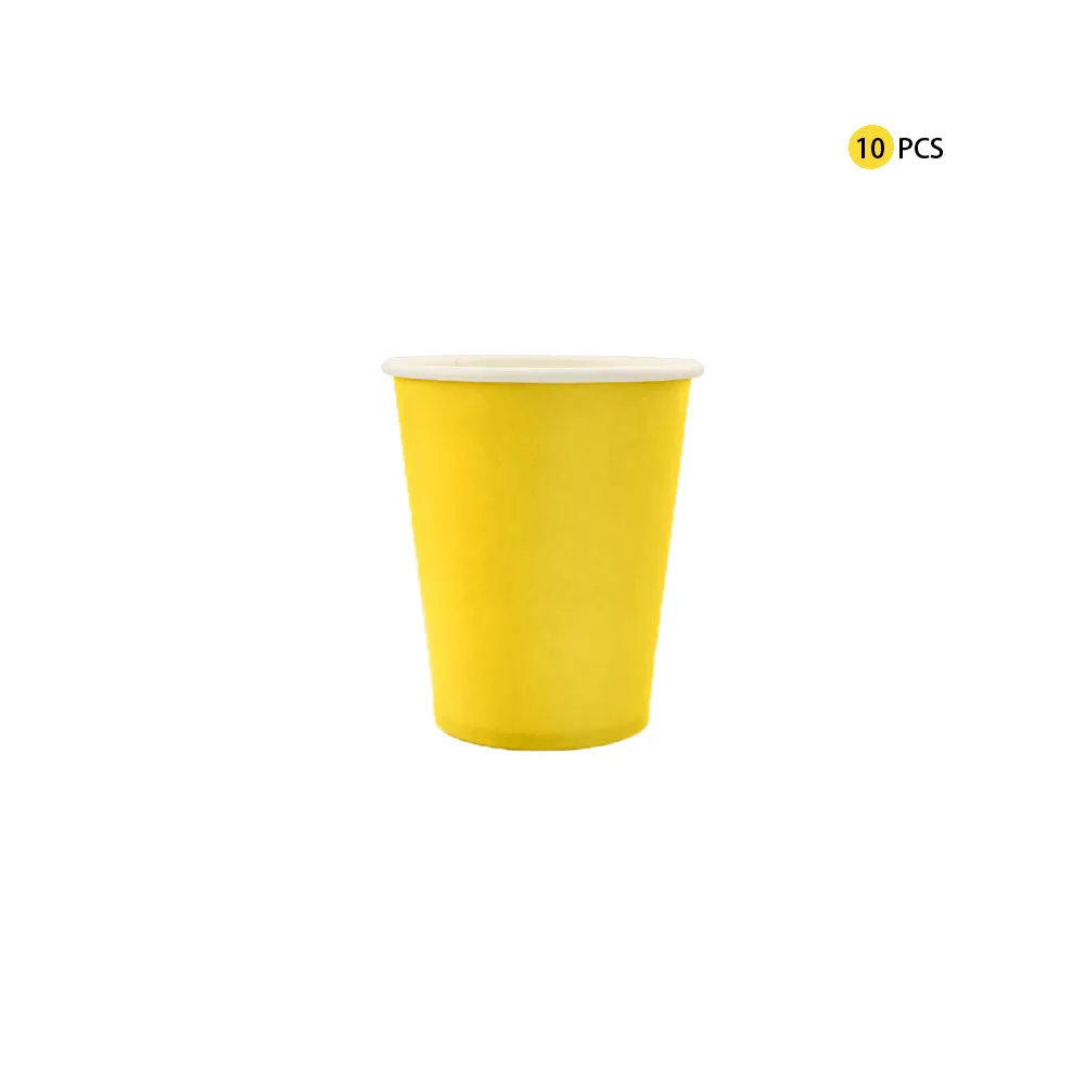 Solides gelbes Einweg-Geschirrset aus Papptellern, Bechern, Servietten und Tischdecke für Kindergeburtstage, Sommerpartys und Sonnenblumen-Dekoration. – Detail 3