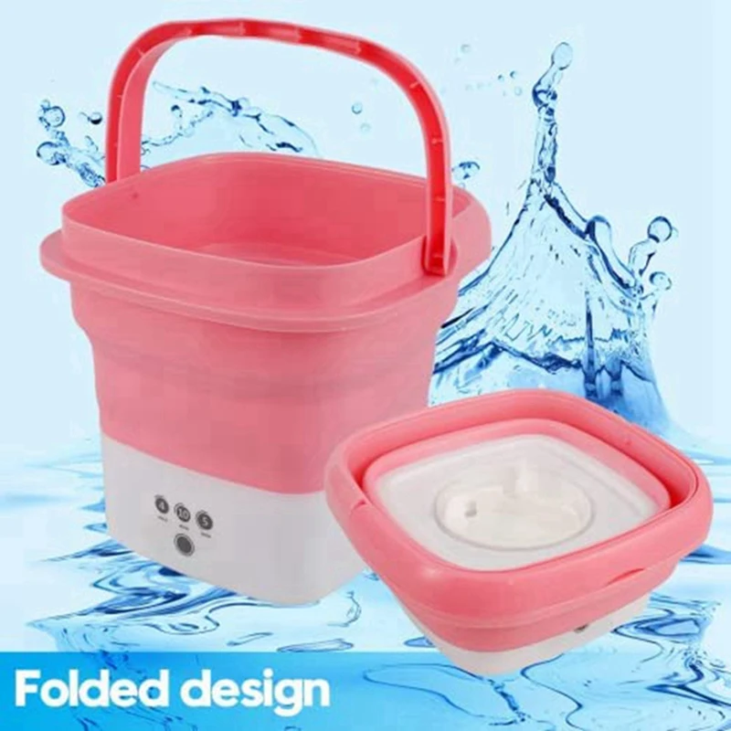 

Pink Portable Travel Washing Machine, Mini Folding Washing Machine Combo With Small Collapsible Drain Basket