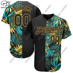 PLSTAR COSMOS Custom Black Neon Yellow 3D Pattern Design Hawaiian Tropical Palm Leaf with Orchid Genuine Baseball Jersey