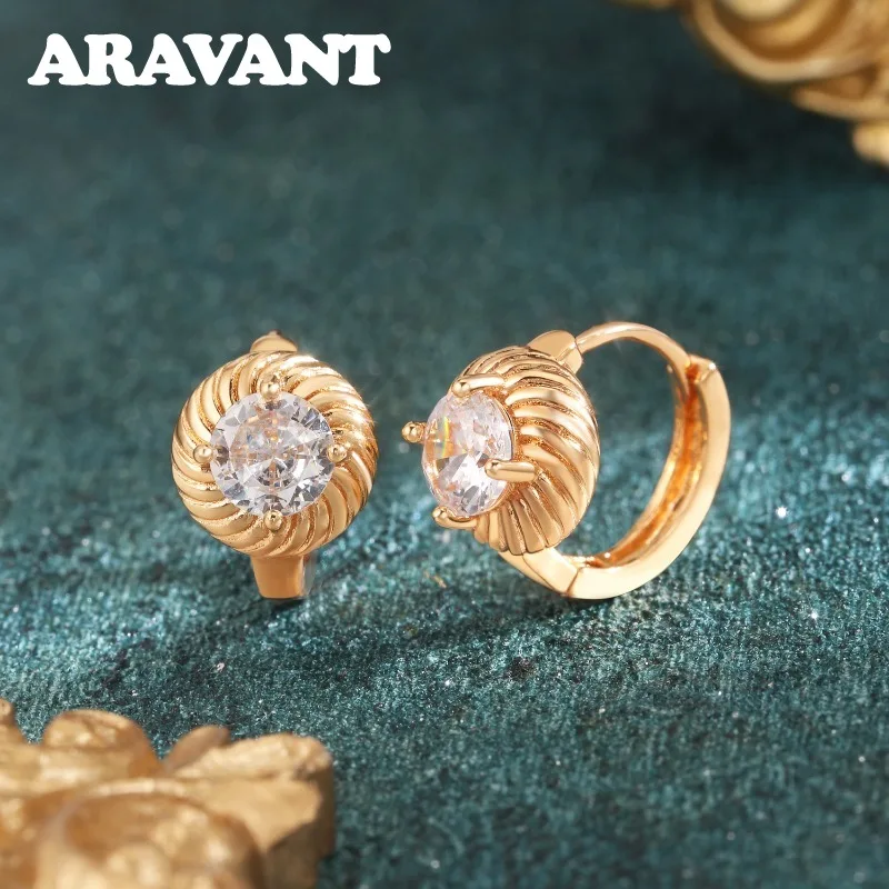 

ARAVANT 925 Silver 18K Gold Round Head Thread Zircon Hoop Earring For Women Fashion Jewelry
