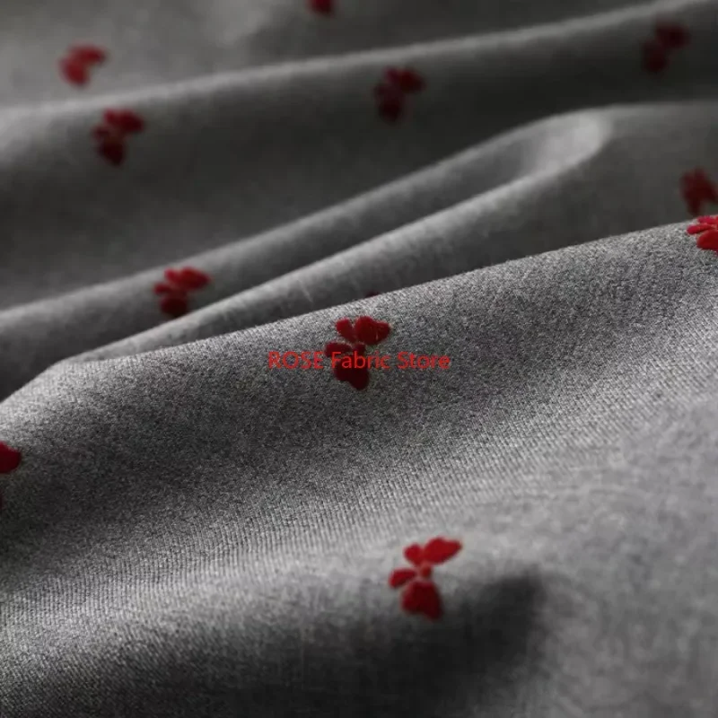 Red 3D Butterfly Knot Flocking fabric for Suit Pleated Skirt Clothing Designer Fabric Sewing Tissu
