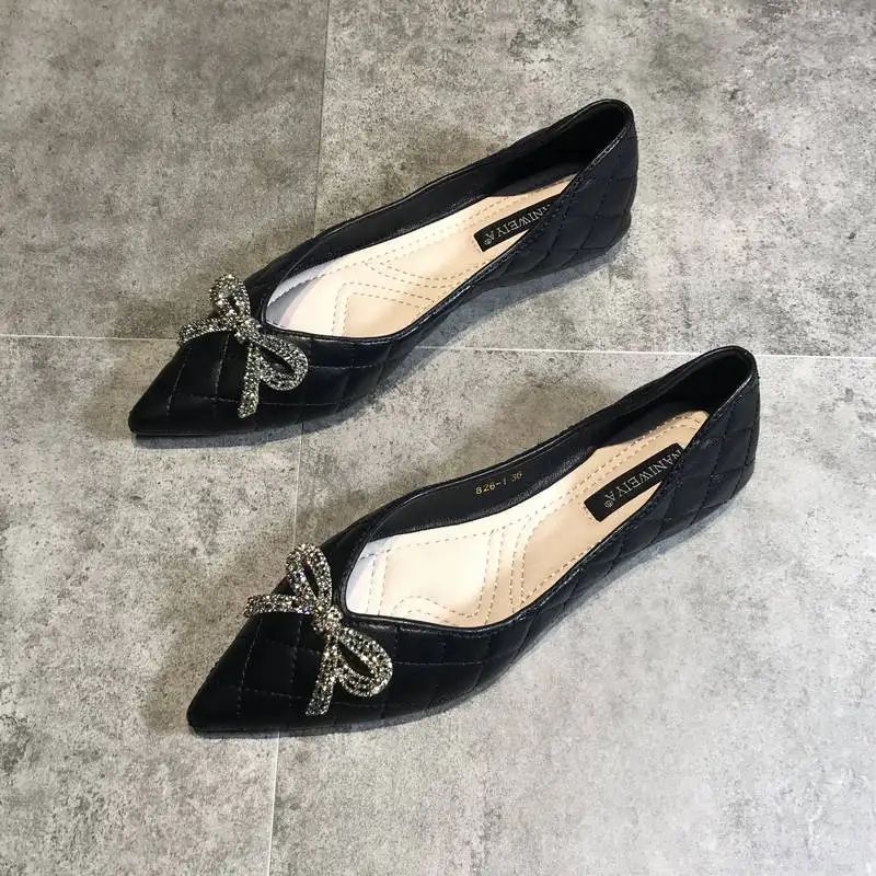 Women Flats 2022 Summer Female Casual Shoes Daily Working Flat Shoes Large Size 42 43 44 45 46 Small Size Solid Color Bow Black