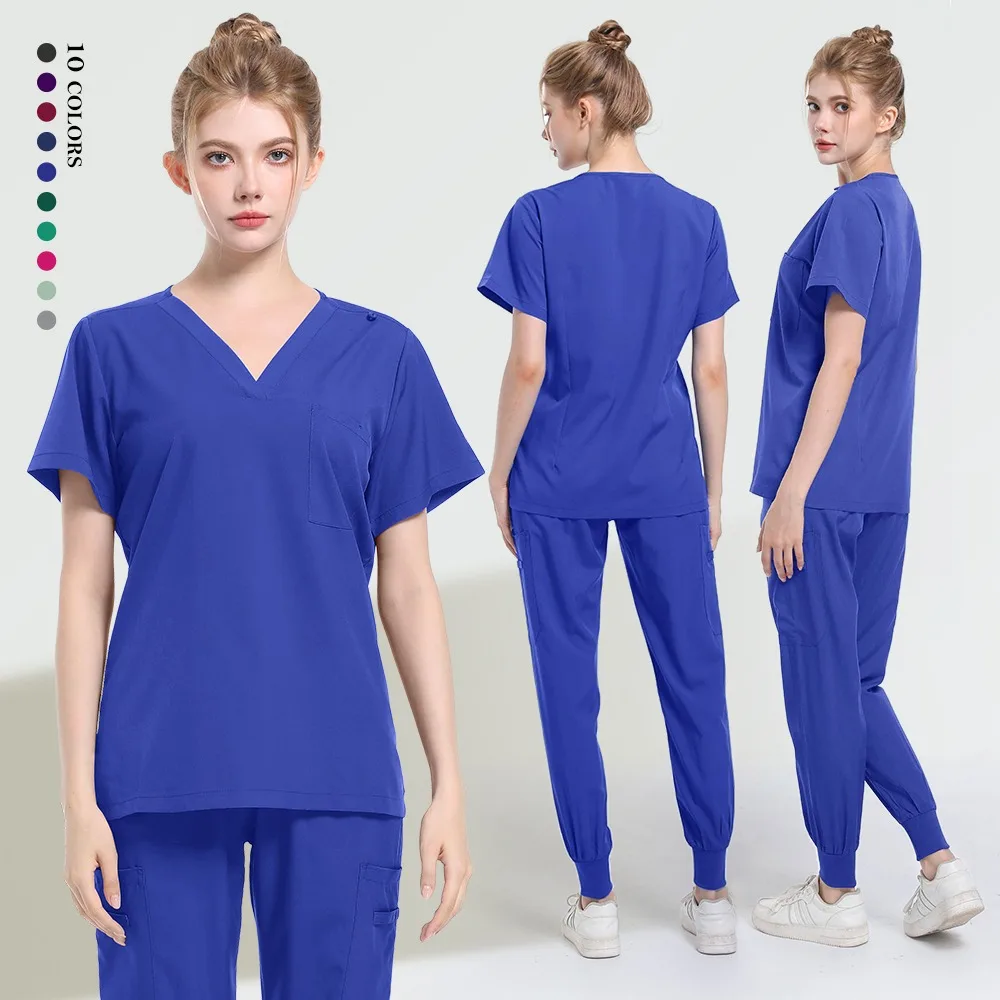 Scrubs Ziekenhuisuniformen Medische scrubs Verpleegster Top met korte mouwen Joggers Scrubs Broeksets Spa Wear Stretch Slim Fit Verpleegstersuniform