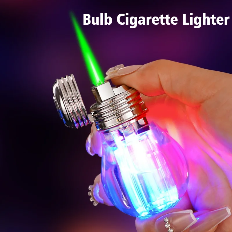 

New Bulb Lighter Colorful LED Light Windproof Green Flame Butane Cigar Igniter Open Fire Cigarette Lighters & Smoking Accessorie