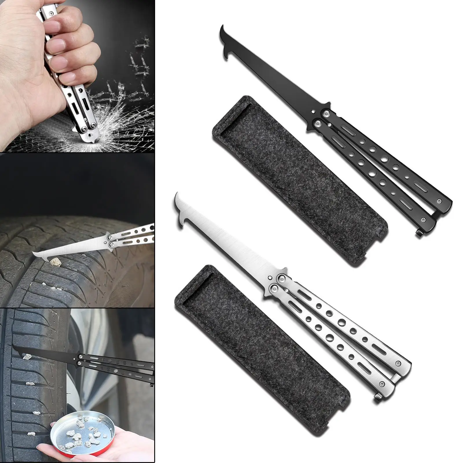 

Foldable Car Tire Cleaning Hook Stainless Steel Portable Auto Tyre Protector