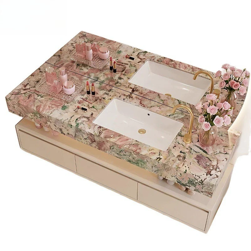 Household four seasons powder rock slab bathroom seamless bathroom cabinet, ceramic combination integrated hand washbasin
