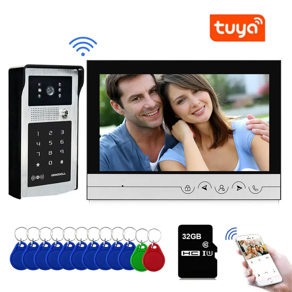 9 inch WIFI Video Doorbell Tuya Waterproof Outdoor Intercom System Smart Home Door Phone Camera With ID Card Key Password