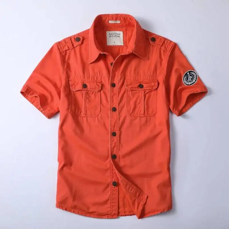 

MEN S Retro Rock Wummer Casual Cotton Camouflage Loose Wear Resistant Work Top Short Sleeve Shirt For Men