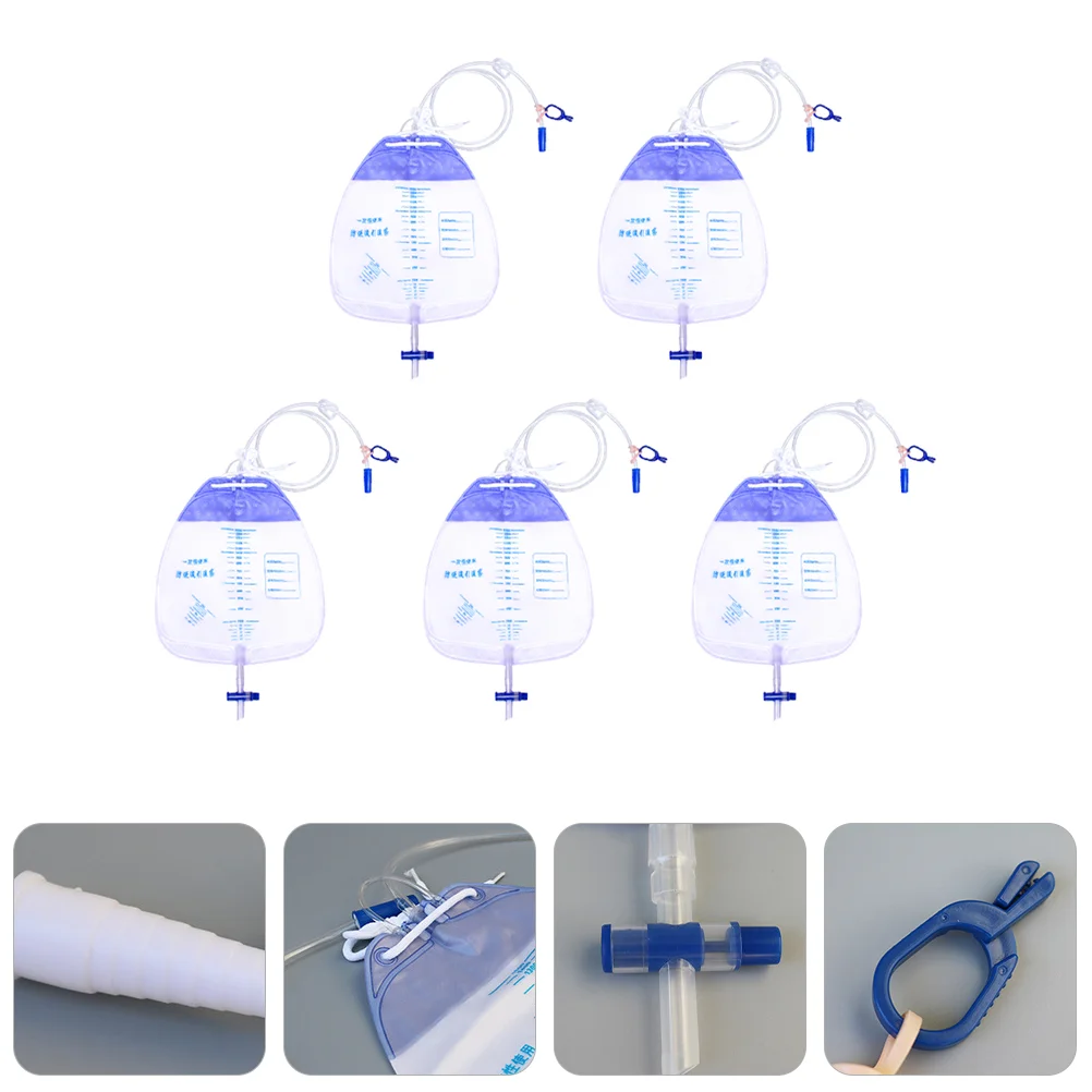 

5pcs 1500ml Nursing Drainage Bag Disposable Urine Storage Bags Elder Urinary Bag