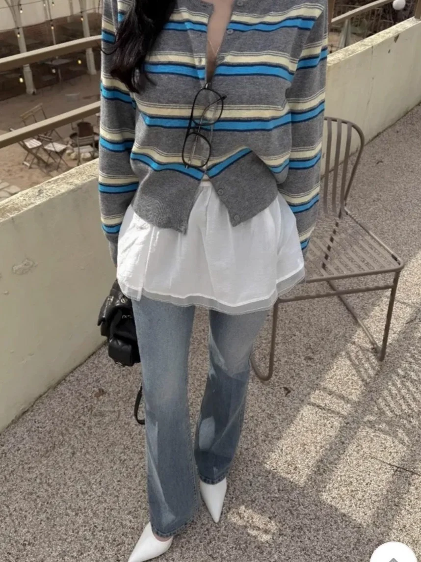 Cardigan tricoté à rayures amincissantes pour femme, décontracté, basique, bouton unique, coupe ample, Long, rond, Ne Open, irt, nouvelle collection automne