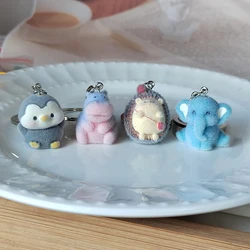 Flocking Cute Hippo Elephant Hedgehog Keychains For Friend Gift Resin Cartoon Lovely Fluffy Penguin Animal Pet Bag Box Key Ring