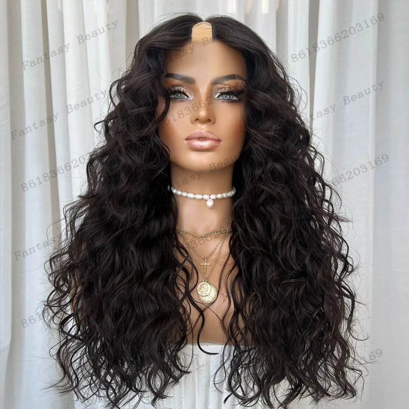 

Легко устанавливаемые свободные вьющиеся волнистые бесклеевые парики из натуральных волос с U-образной частью для чернокожих женщин, регулируемые парики с V-образным вырезом и зажимами