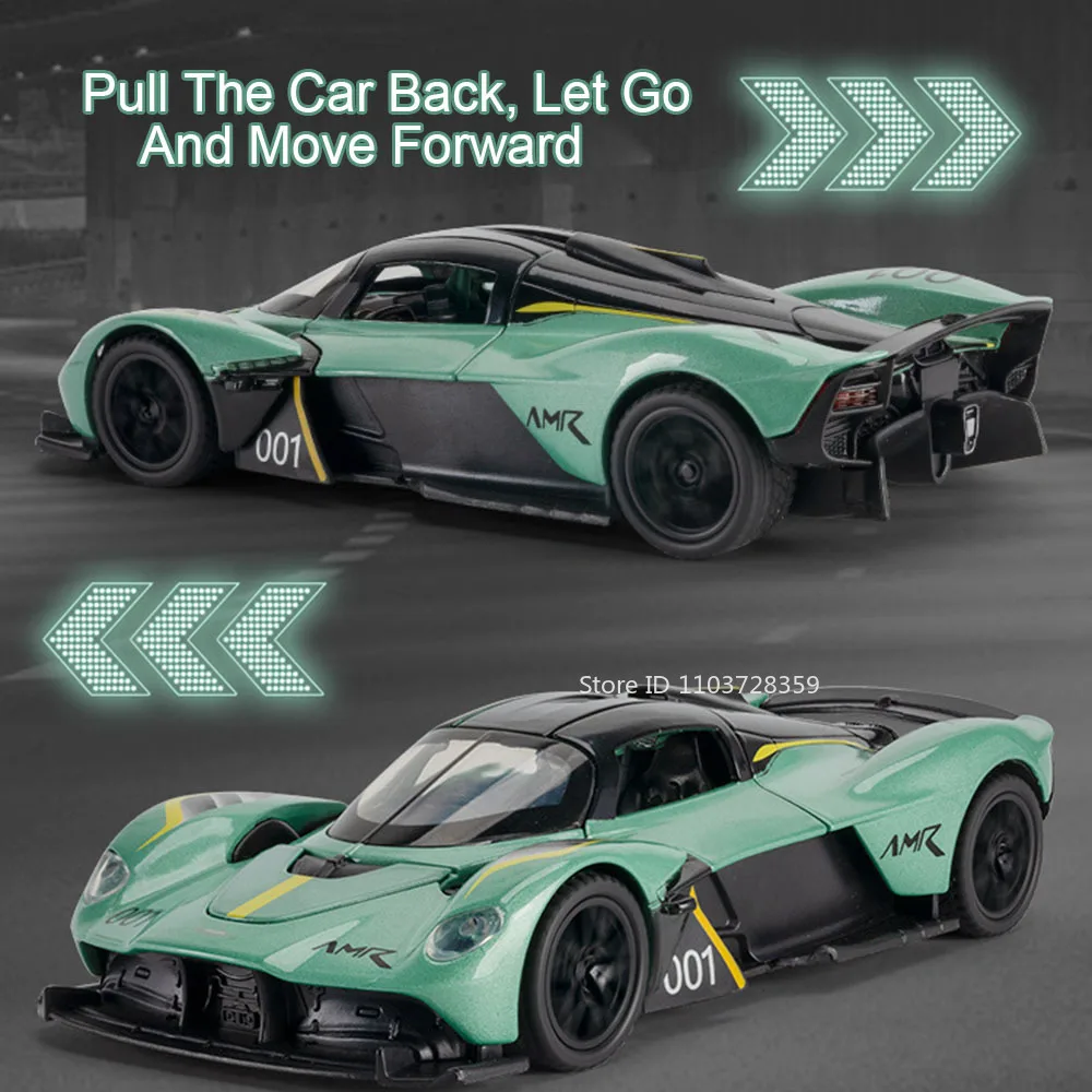 Coche de juguete Valkyrie 1:32, coches deportivos en miniatura, supercoche fundido a presión de aleación, sonido ligero, puertas extraíbles, modelos de vehículos abiertos, regalos para niños