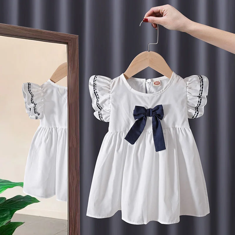 Summer Children's Pure Color Embroidery Flowers Gauze Dress Korean Girl Princess Dress Baby Gauze Dressing New Kids Clothing