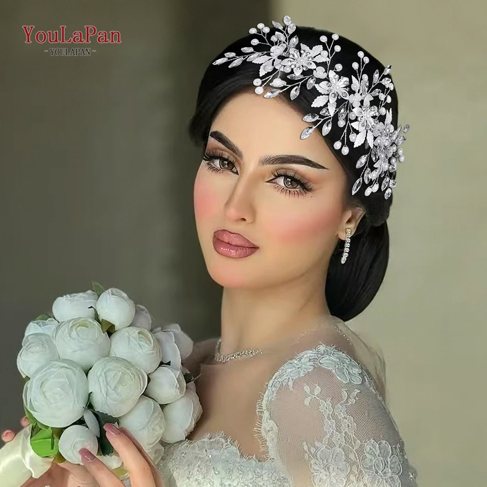 

YouLaPan Bride Hair Comb Wedding Shining Hair Ornaments Bridal Headdress Fashion Women Headwear Pearl Rhinestone Headpiece HP896