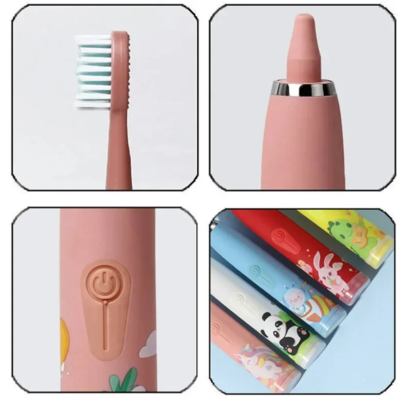 Children Electric Toothbrush Cartoon Kids With Replacement Head Ultrasonic IPX7 Waterproof Rechargeable Sonic Toothbrush