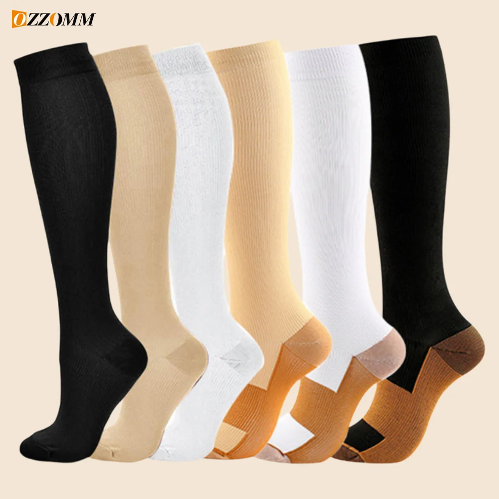 1Pair Women&Men Compression Socks 15-20 mmHg Knee High Stocking for Cycling Running Nurses Medical Recovery Athletic Long Sock