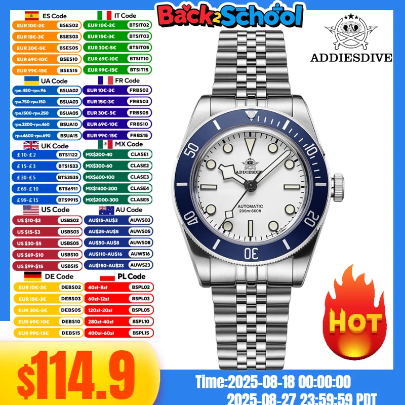 

ADDIESDIVE Automatic Mechanical Watches Sport BGW9 Super Luminous 316L Stainless Steel 20Bar Diving Men's Fashion Watches