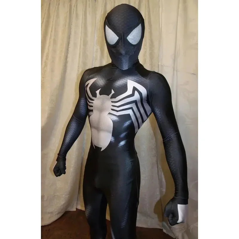 New 2025 Adults Black Costume Venom Symbiote 2 Spider SuperHero Cosplay Zentai Men Boys Male Bodysuit Party JumpSuiX160