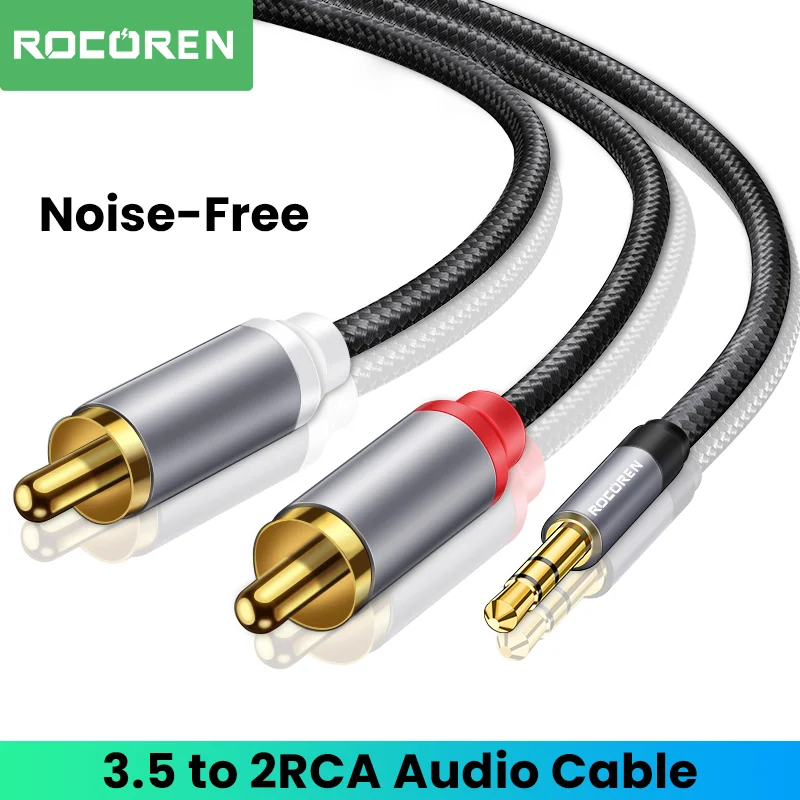 Rocoren kabel RCA 3.5mm do 2RCA Splitter 3.5 Jack do 2 RCA męskie przewód Audio do wzmacniaczy radio HiFi głośnik do kina domowego przewód