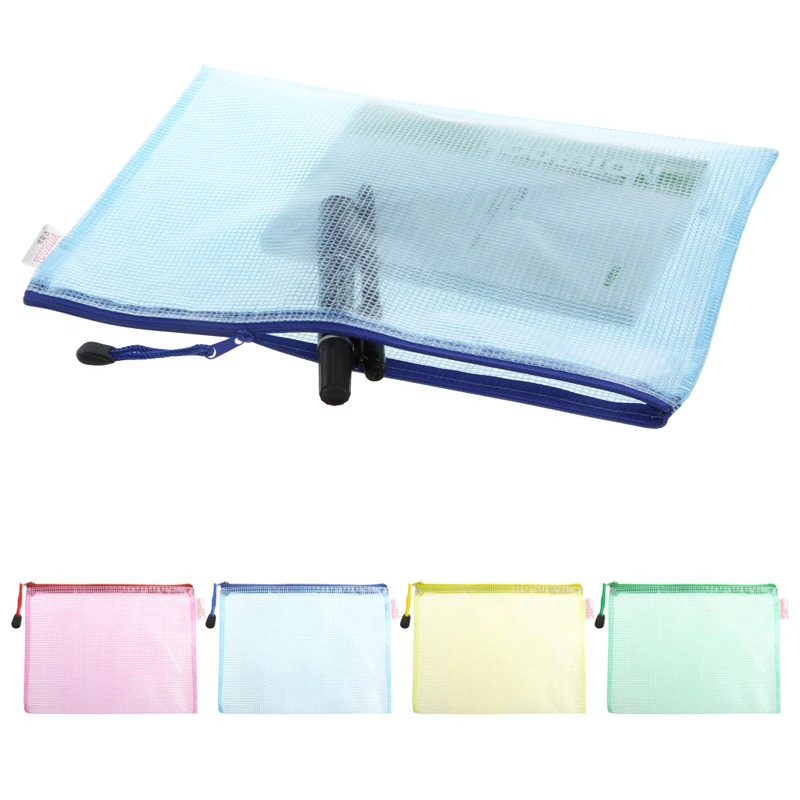 Mesh Zipper Pouch Document Bag Waterproof Zip File Folders A3 for School Office Supplies Pencil Case Storage Bags 2pcs