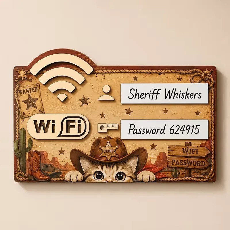 Wooden wifi password card, wall pendant, wireless network indicator, handwritten logo wifi sign
