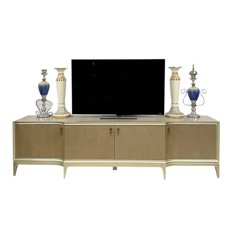 light luxury solid wood TV cabinet, living room storage floor cabinet, champagne retro Italian TV cabinet, hotel furniture