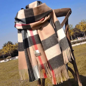 Plaid Winter Scarf Women Luxury Warm Foulard Solid Scarves F...