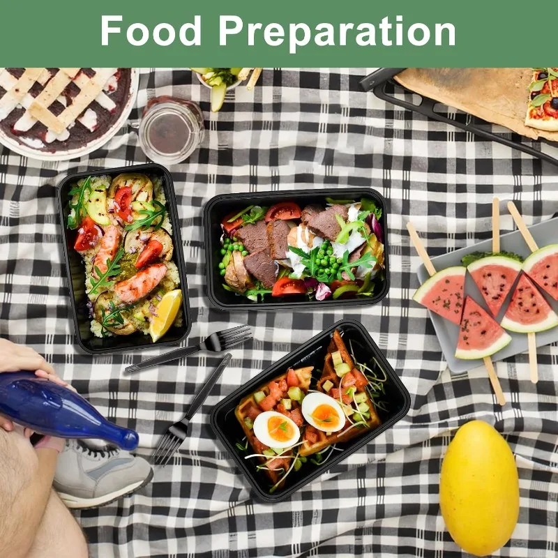 حاويات تخزين الطعام المقاومة للتسرب للاستعمال مرة واحدة، صندوق بينتو أسود لإعداد الوجبات، سلطة الفاكهة، تنظيم ثلاجة المطبخ #5