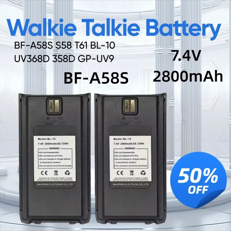 

7.4V 2800mAh for Baofeng BF-A58S S58 T61 BL-10 9 UV368D 358D GP-UV9 8R Walkie Talkie A58S Battery Updated Walkie Talkie Battery