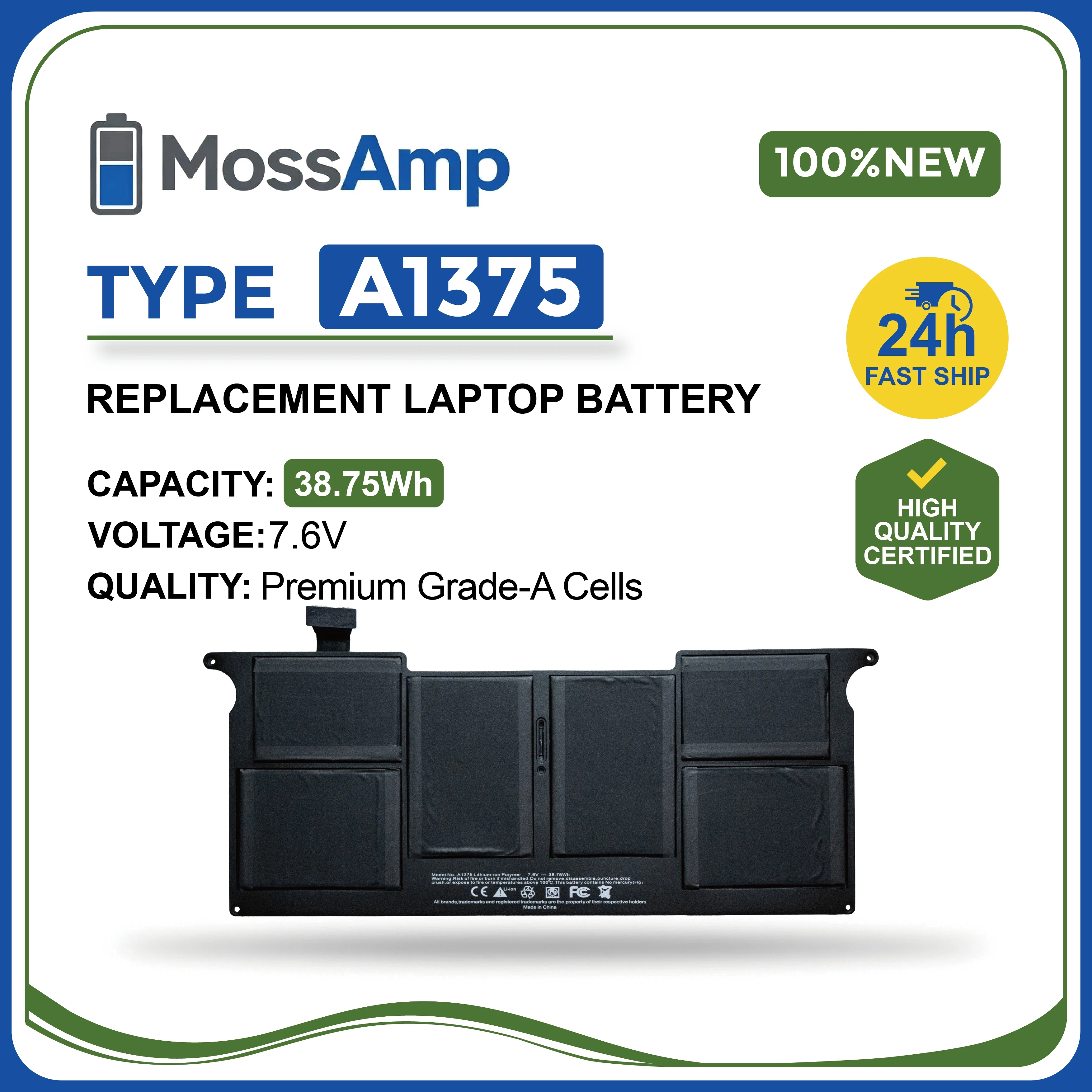 

MossAmp A1375 for APPLE MacBook Air 11 inch 11.6 inch A1370(EMC 2393) MC505B/A MC505LL/A MC506B/A MC506E/A