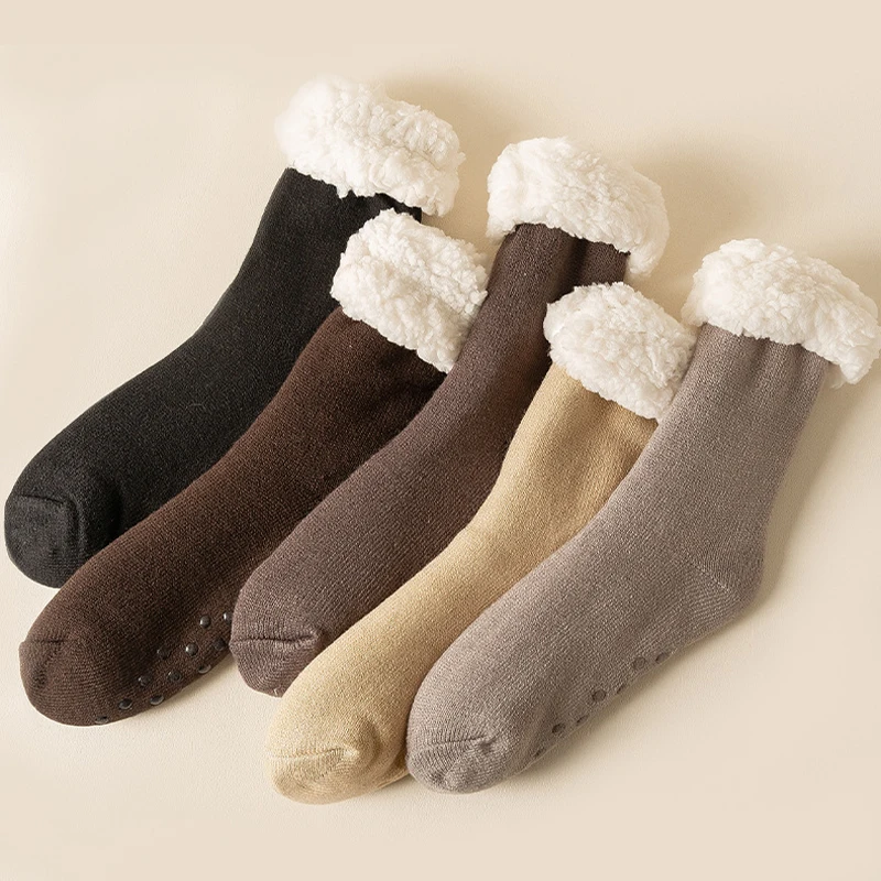 Winter Christmas Plush Lined Slipper Men Socks Comfy Warm Mid Tube Sock Warm Thickened Home Sleeping Soft Non Slip Floor Sox