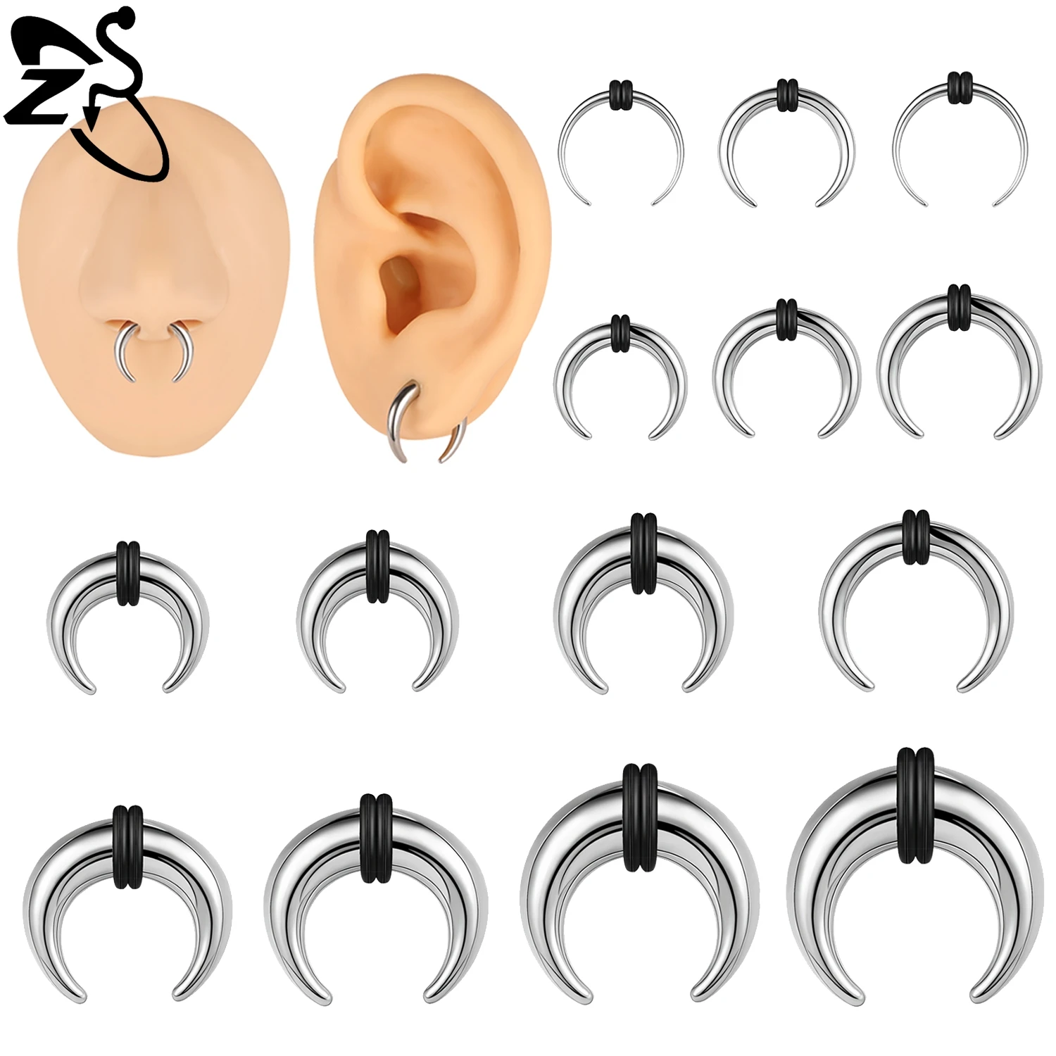 ZS 1 sztuka 8MM-25MM Pierścień na nos ze stali nierdzewnej w kształcie litery C Pierścienie przegrody Duży kolczyk Punk Ear Helix Chrząstka Piercing Biżuteria