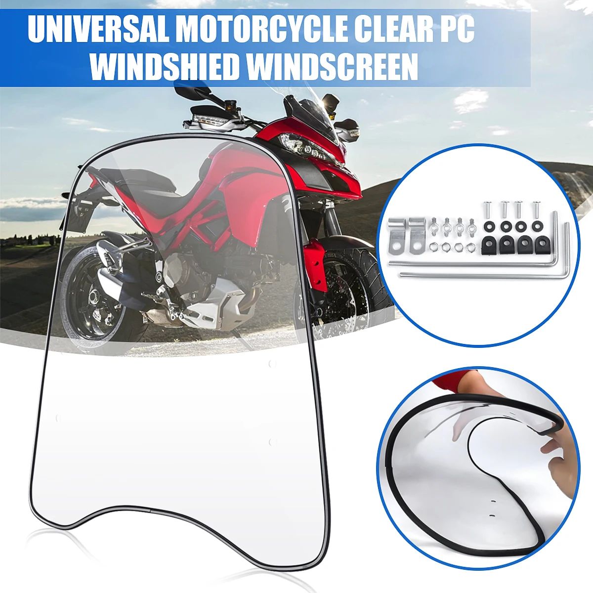 Universal Motorcycle PC Windscreen Windshield Covers Screen Clear Lens Motorbikes Deflector